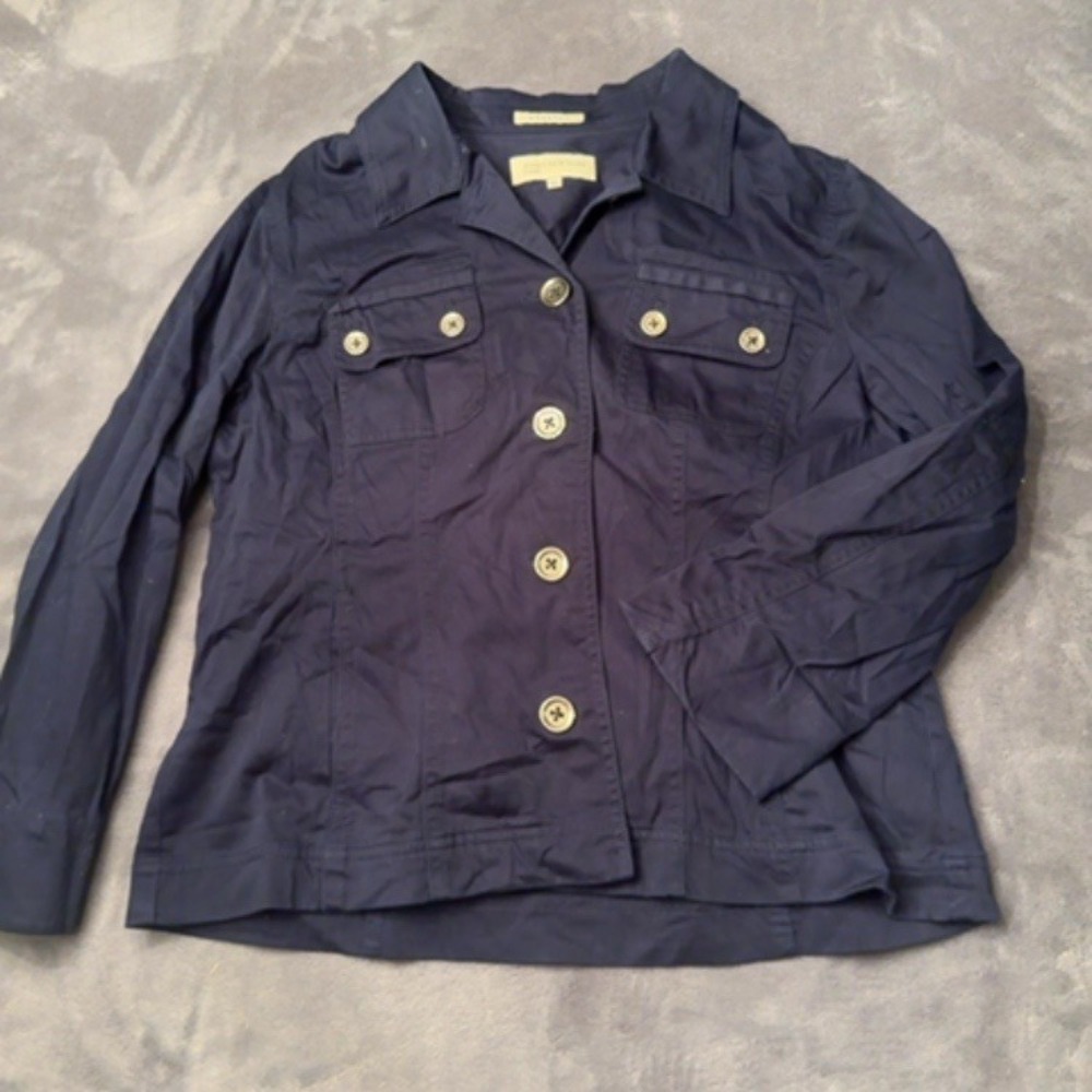 Jones New York Sport Jacket Women Size L Navy Button Down Stretch Casual Career